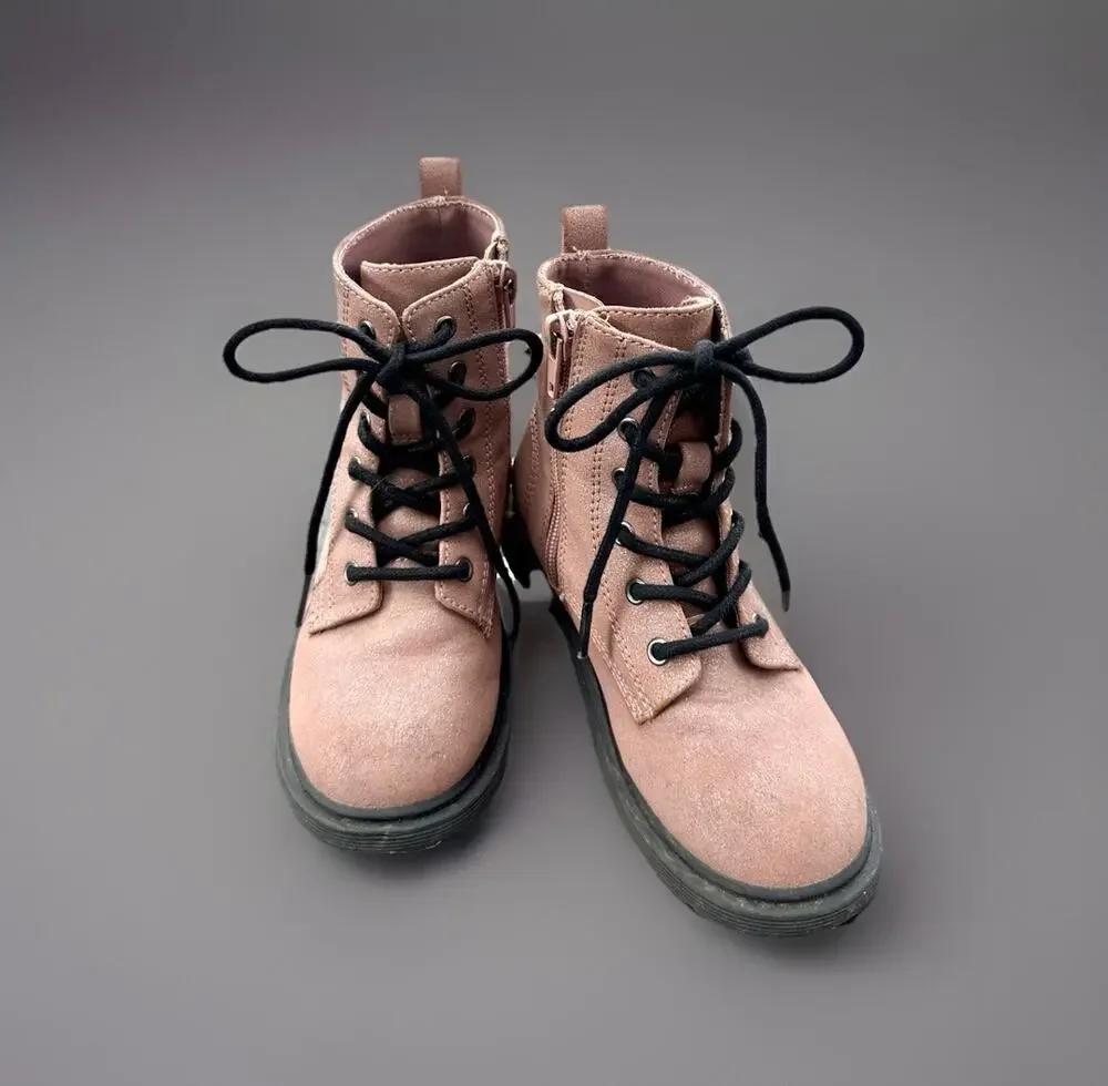 Steve Madden Tretty Pink Combat Boots Youth Girls Size 10 Side Zip